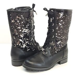 Women’s Michael Kors MARCELLA Black Lace Up Sequin Mid Calf Boots US 5